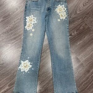 Diane Gilman Blue Jeans with Floral Accents